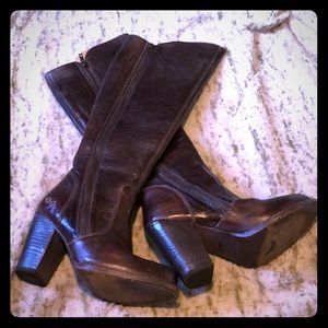 BED STU Over-the-knee Leather Heel Boots